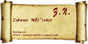 Zahner Nándor névjegykártya